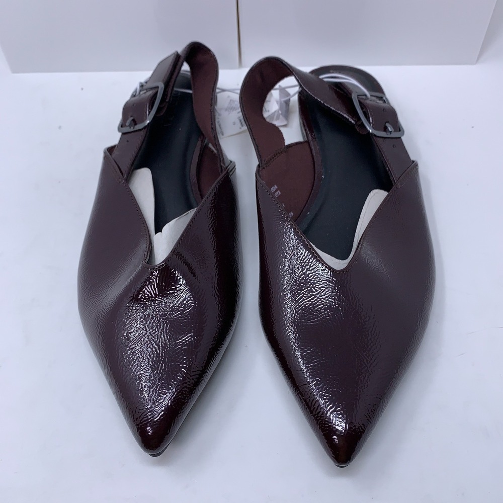 Old Navy 7.5 Womens Maroon V-Cut Point Toe Wide Strap Slingback Flats NWB - Picture 1 of 10